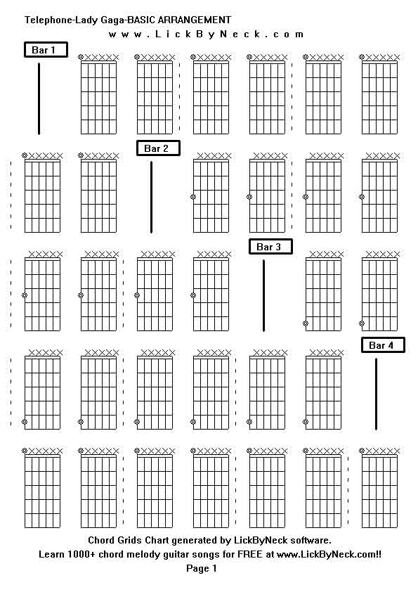 Chord Grids Chart of chord melody fingerstyle guitar song-Telephone-Lady Gaga-BASIC ARRANGEMENT,generated by LickByNeck software.